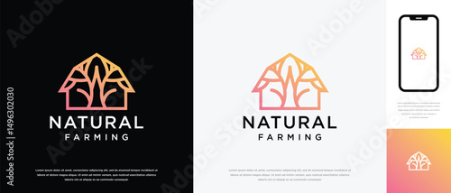 Nature tree farm house logo design. Nature leaf farm logo template. Farming and ranch logo symbol icon