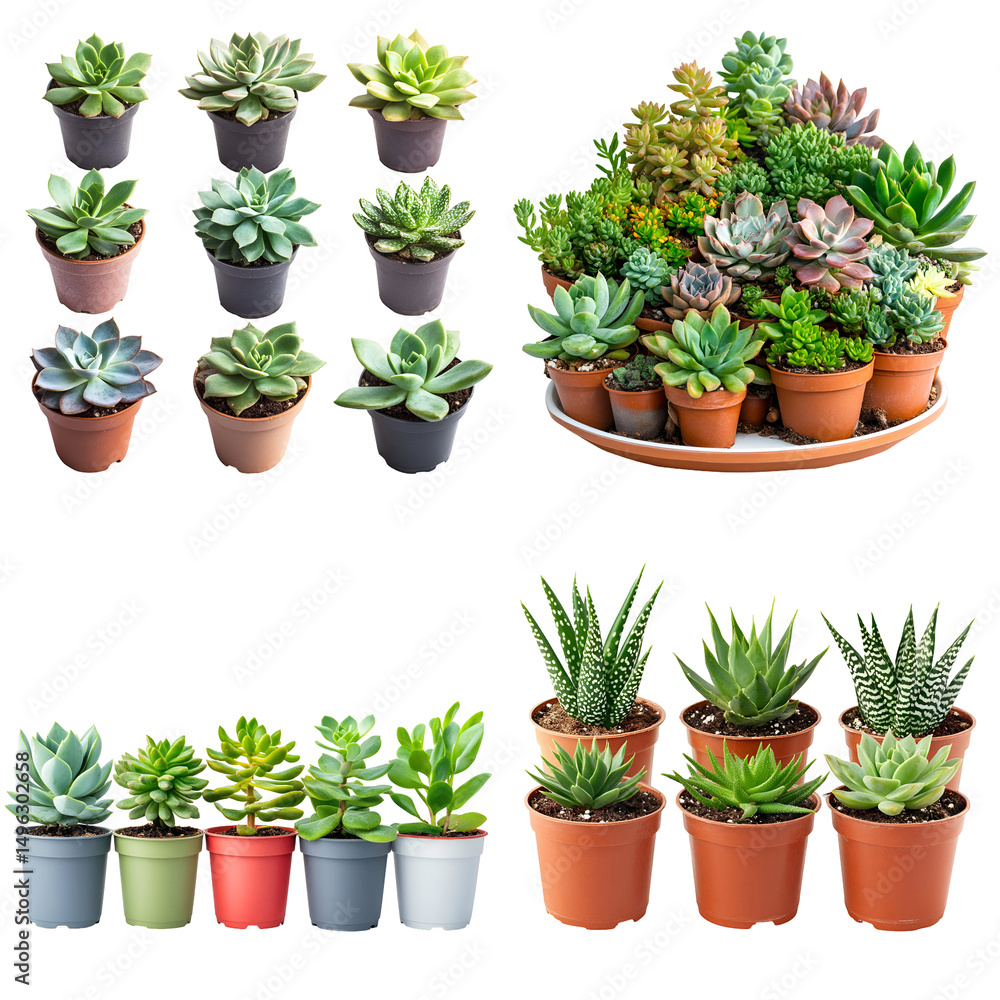 Fototapeta premium Diverse succulent plants in small pots