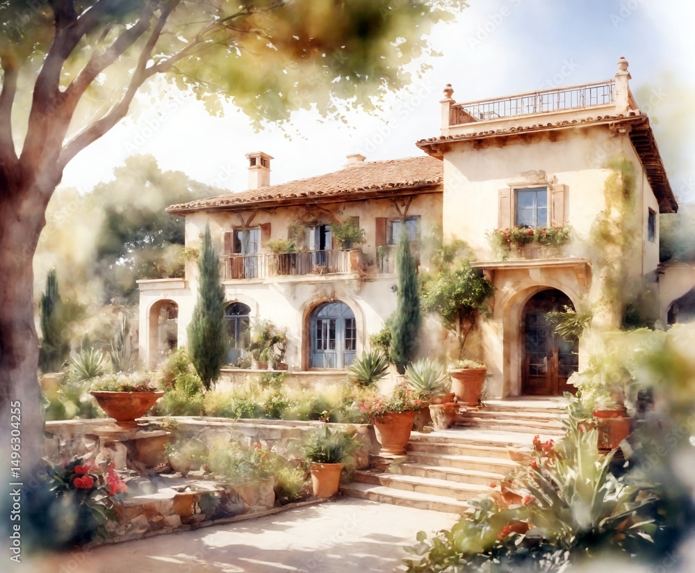 Fototapeta premium Watercolor House Background