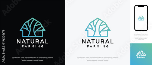 Nature tree farm house logo design. Nature leaf farm logo template. Farming and ranch logo symbol icon