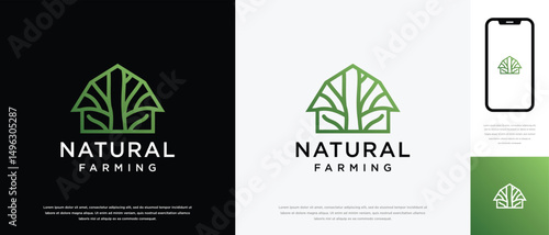 Nature tree farm house logo design. Nature leaf farm logo template. Farming and ranch logo symbol icon