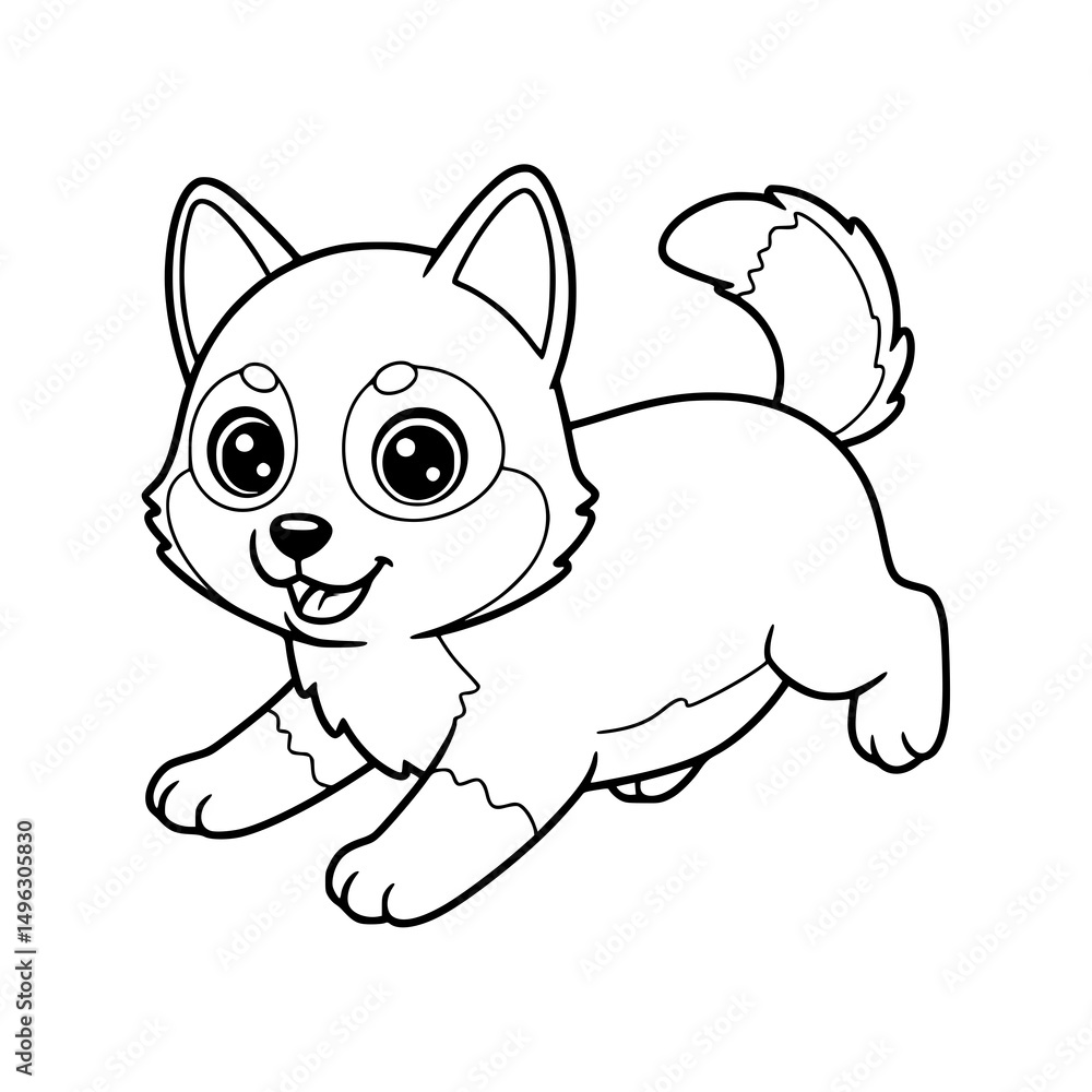 Fototapeta premium happy siberian husky cartoon, drawing, illustration, coloring for kids