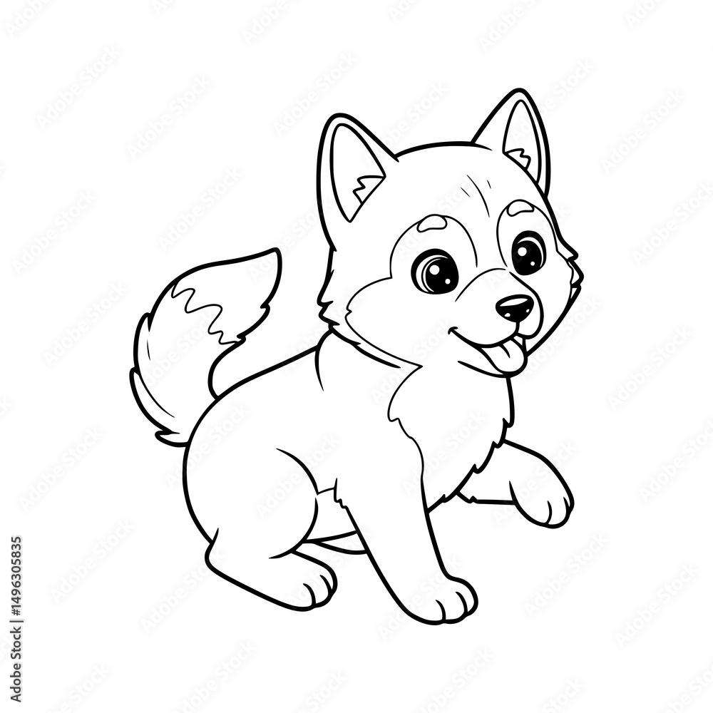 Fototapeta premium happy siberian husky cartoon, drawing, illustration, coloring for kids