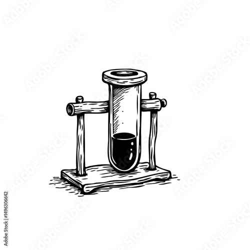 Vintage scientific illustration showcasing a test tube with dark liquid inside