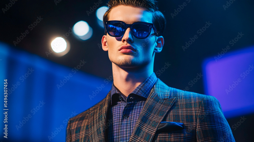 Fototapeta premium Model Posing in Suit and Sunglasses Fashionable Commercial Shot