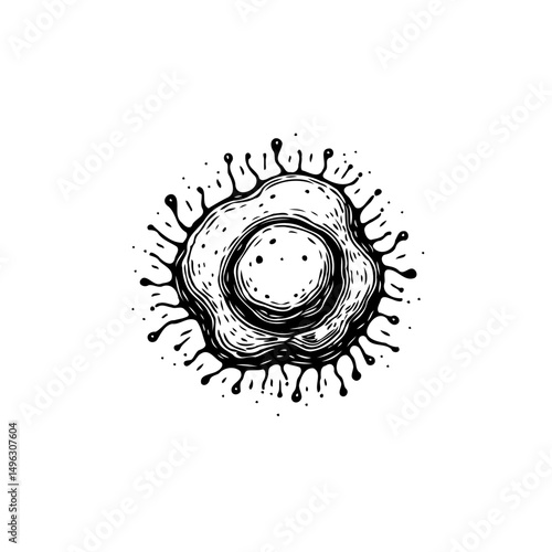 Stylized hand-drawn cellular structure with organic and fluid details, isolated