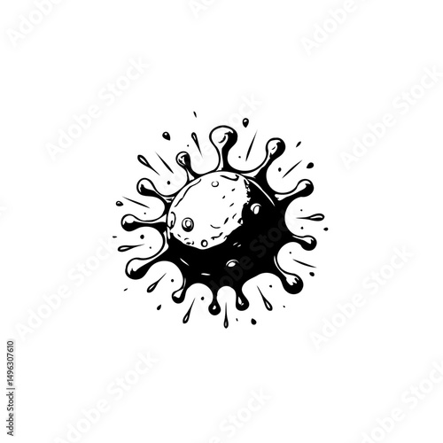 Monochrome Depiction of an Abstract Splattered Sphere, Illustrative Design