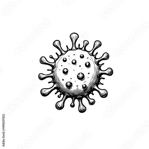 Detailed monochrome representation of a spherical spiky pathogen illustration