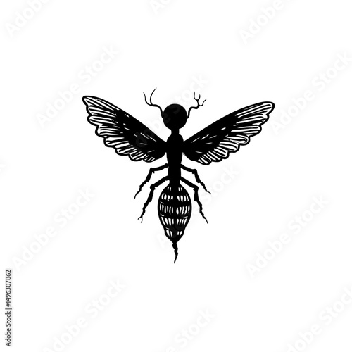 Whimsical insect illustration with antlers, unique black and white creature