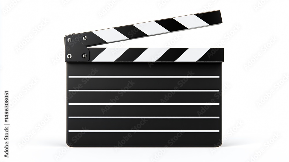 Fototapeta premium Professional Clapperboard Isolated on White Background for Filmmaking and Movie Production