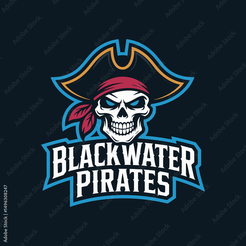 Fierce Pirate Skull with Bandana and Swords Esport Mascot Logo Fierce Pirate Skull with Bandana and Swords Esport Mascot Logo