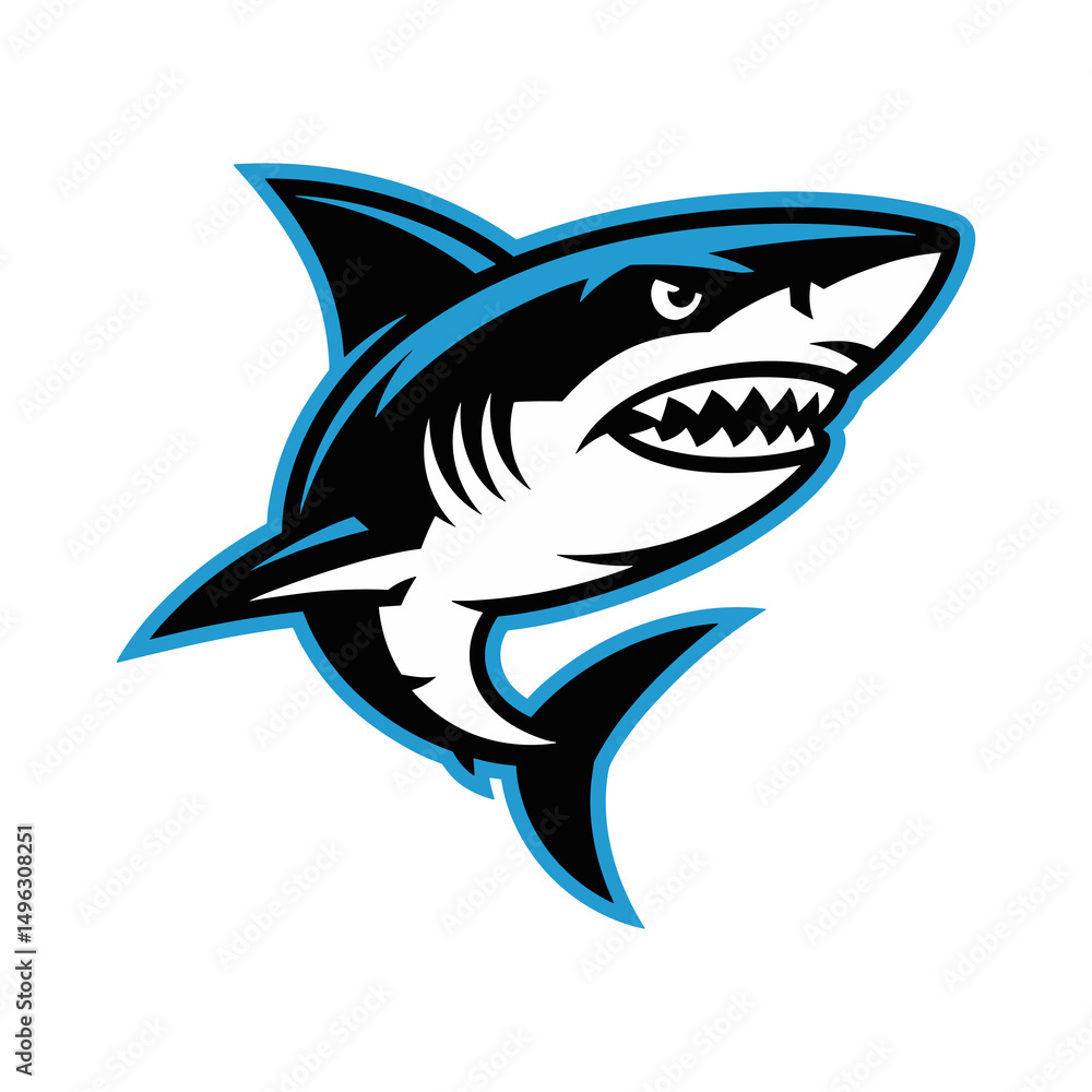 Fototapeta premium Fierce Shark Mascot Logo Vector Illustration with Aggressive Pose