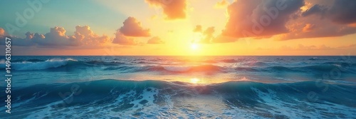 Vast, endless Pacific Ocean horizon  Sun-kissed waves meet the sky in a breathtaking display of natural beauty  Perfect for travel, nature, and serenity themes  , sun, horizon line