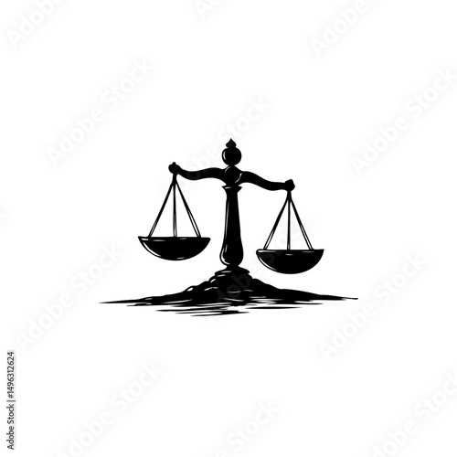 Monochrome scales artwork representing justice, equilibrium and legal profession