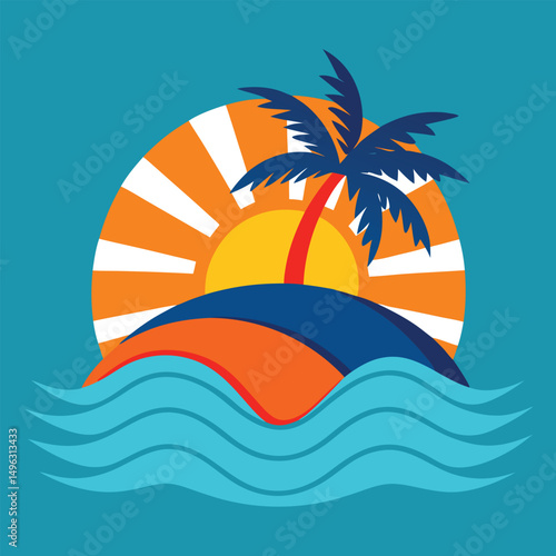 Tropical Island Sunset A Vibrant Summer Illustration