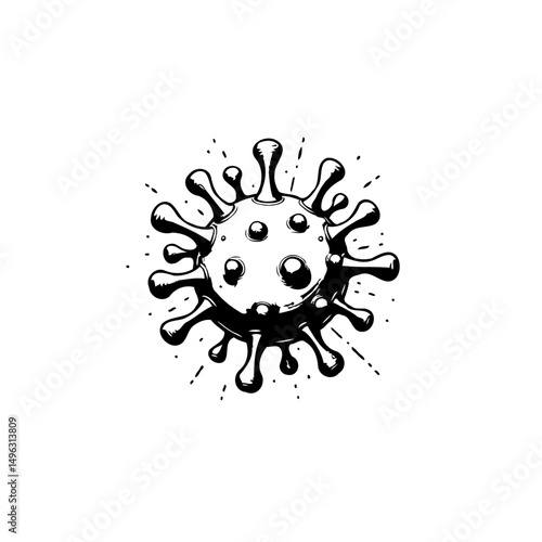 Monochrome representation of a pathogenic viral particle with radiating elements
