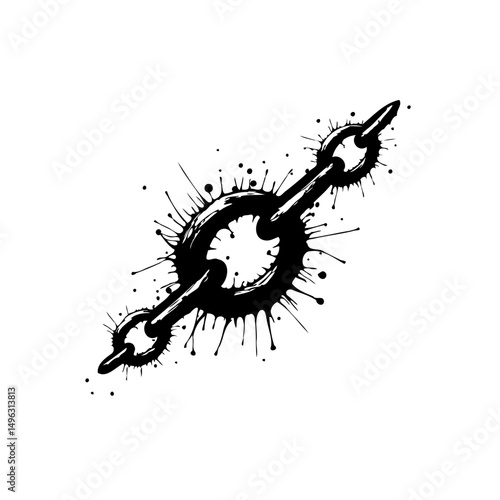 Abstract representation of chain link with ink splash effect, black and white