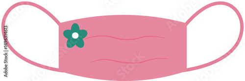 Pink Face Mask with Flower, Cartoon Style