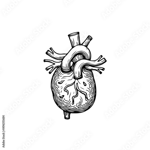 Detailed anatomical heart illustration showcasing intricate vascular system structure