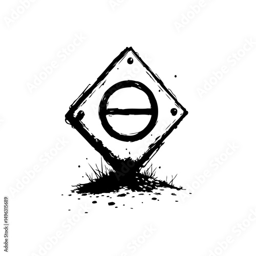 Stylized No Entry Sign in Black and White, Emphasizing Roughness and Grunge