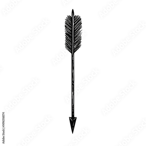 Minimal Arrow with Delicate Linework in Jet Black Isolated on Transparent Background