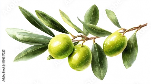 Wallpaper Mural Fresh Green Olives on Branch with Lush Leaves - Natural and Organic Ingredients Torontodigital.ca