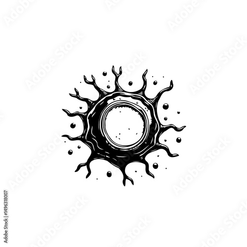 Abstract representation of cellular structure with branched extensions and granules