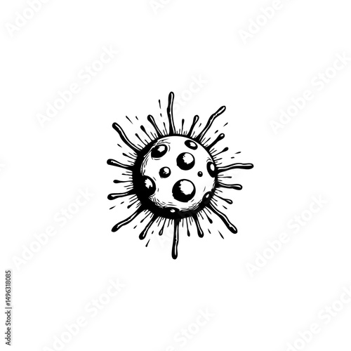 Stylized depiction of a spherical cell with protruding spikes and spots illustration