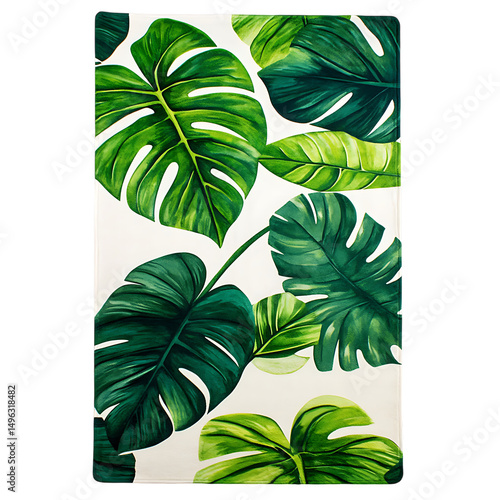 Tropical Beach Towel with Large Vibrant Leaf Design Isolated on Transparent Background