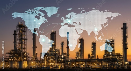 Global industrial complex at twilight