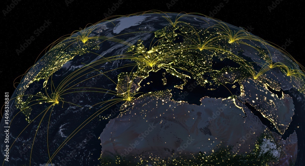 Obraz premium Global interconnectedness. Network of cities and continents