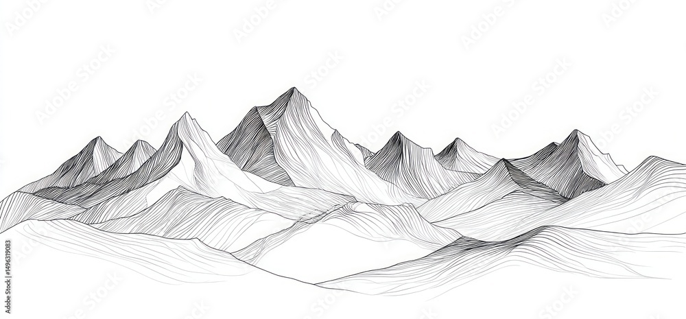 Fototapeta premium Monochrome Mountain Range Illustration