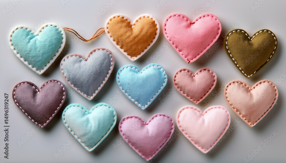 Obraz premium hand stitched heart patches in pastel colors perfect for crafts and decor