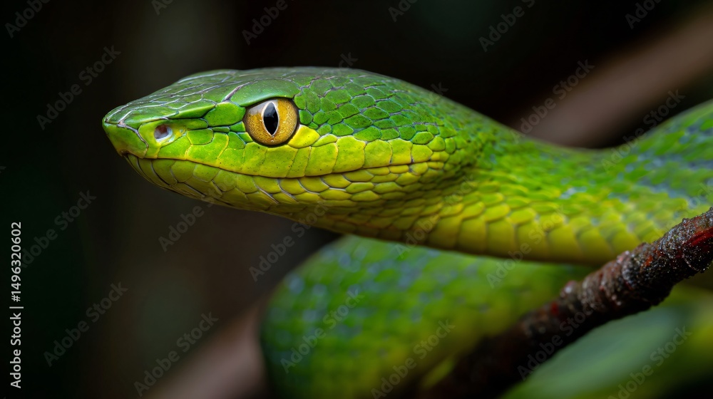 Fototapeta premium Vibrant Green Snake in Natural Habitat Wildlife Photography Image
