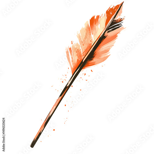 Artistic Arrow with Vibrant Brush Strokes in Aprico Isolated on Transparent Background
