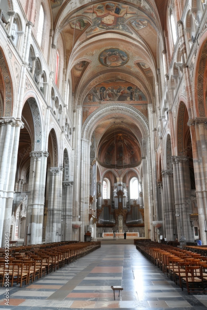 Fototapeta premium Interior de Igreja Românica: Nave e Abóbadas