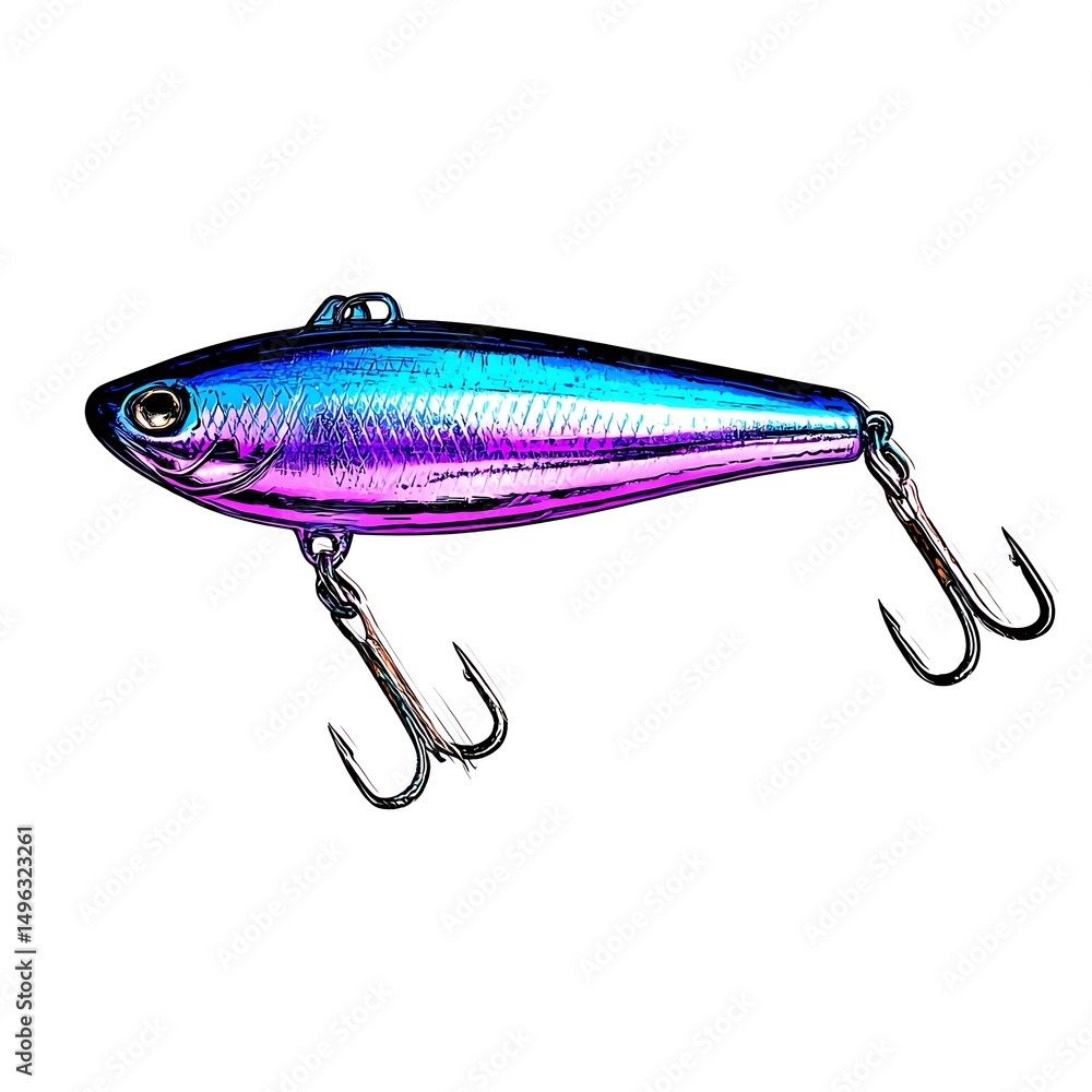 Colorful Fishing Lure Illustration, Detailed Close Up of a Vibrant Crankbait. Colorful Fishing Lure Illustration, Detailed Close Up of a Vibrant Crankbait.