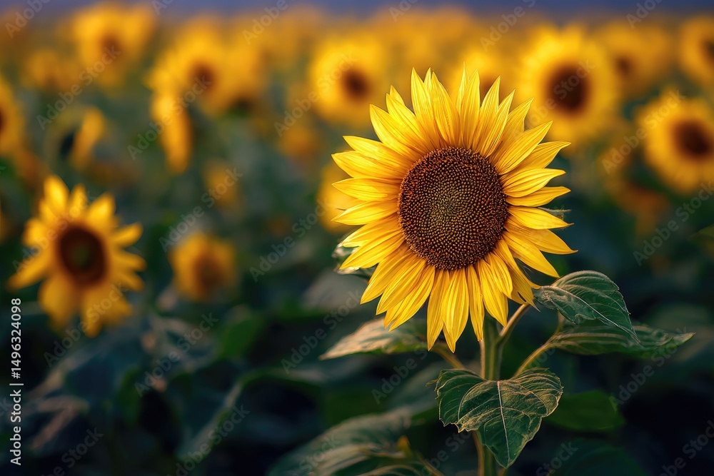 Fototapeta premium Sunflowers in a field at sunset