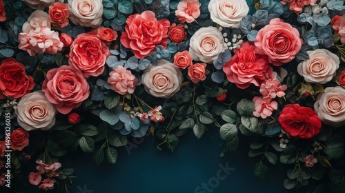 Wallpaper Mural Beautiful Floral Wall Arrangement with Roses and Greenery Background Torontodigital.ca