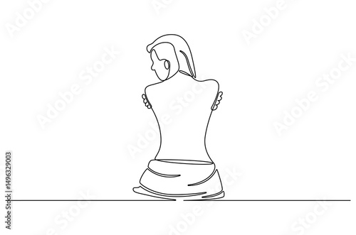 Continuous one line drawing of Beautiful woman with her back. Single line drawing illustration of Naked back of a woman body. Woman beauty wellness concept vector art. Doodle line illustration.