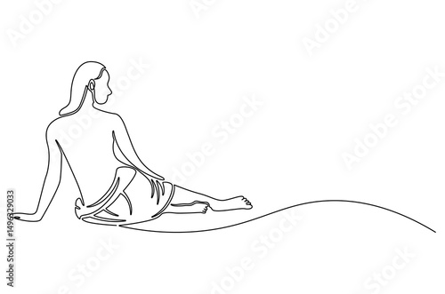 Continuous one line drawing of Beautiful woman with her back. Single line drawing illustration of Naked back of a woman body. Woman beauty wellness concept vector art. Doodle line illustration.