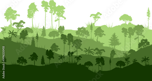Jungle silhouette landscape. Forest landscape silhouette for environment, ecology vector isolated.