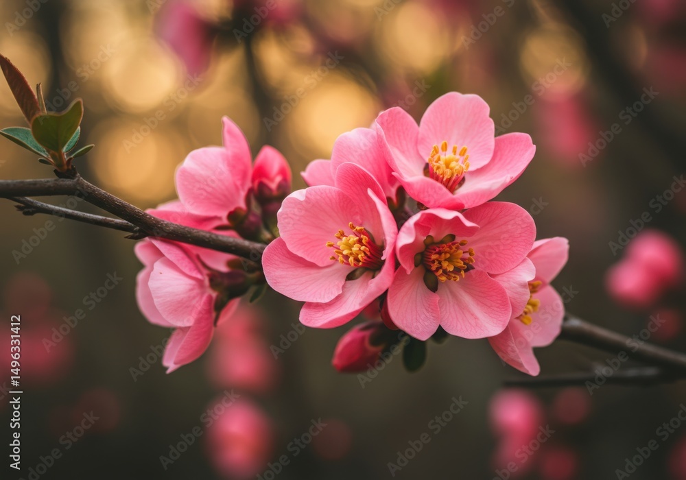 Obraz premium Pink blossoms on a branch in soft light