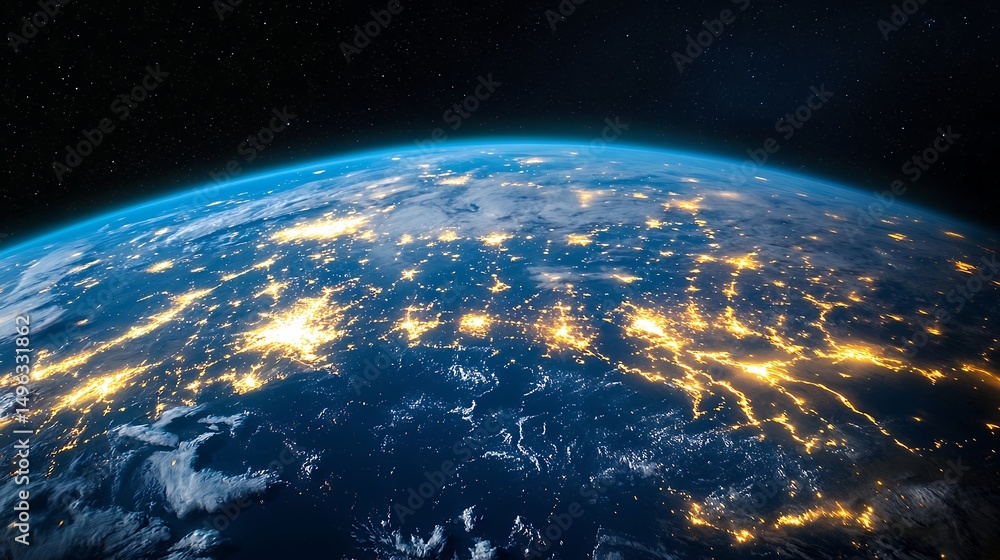 Obraz premium Earth at Night with City Lights Visible