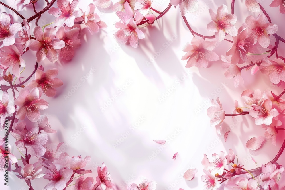 Vibrant Color Visual of Wedding Invitation Template with Cherry Blossom Frame Vibrant Color Visual of Wedding Invitation Template with Cherry Blossom Frame