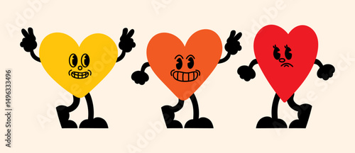 Sweet and vibrant vector design set featuring hearts, smiling mascots, bold abstract forms and line illustrations for modern branding.