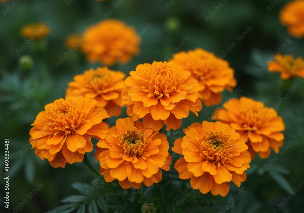 Close up of orange marigold flowers in a garden setting Close up of orange marigold flowers in a garden setting