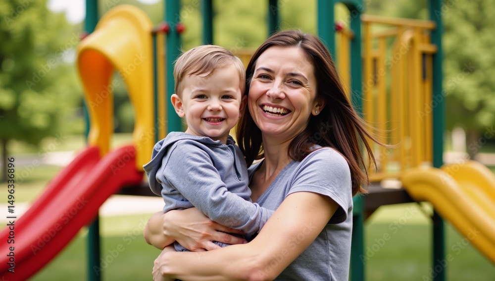 Obraz premium mother and her son on playground
