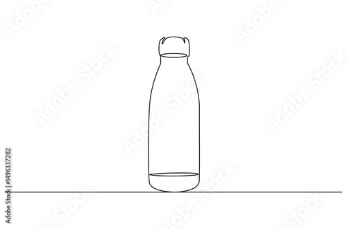 Continuous one line drawing of Water bottle mockup. Single line drawing illustration of Gym water container. Reusable stainless steel sport bottle concept vector art. Doodle line illustration.