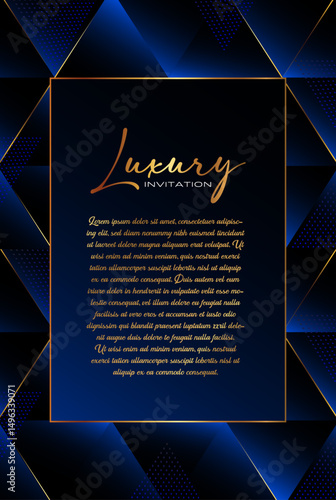 Navy blue and Gold Ceremony Save the Date, Premium Decorative Template with Traditional Touch. Minimalist Greeting Card with Decorative Frame and Elegant Text Placement 